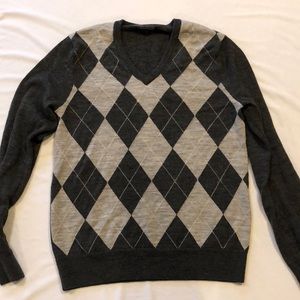 Men’s Grey Argyle Sweater 100% Wool Size Small